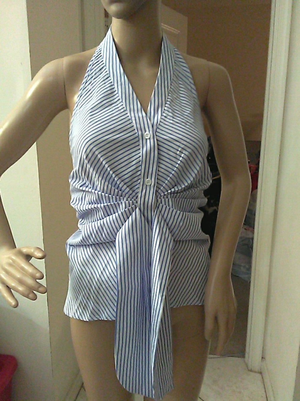 NWOT Commense Blue & White Striped Halter Tie-Front Camisole (SHARP LOOK) SZ. XL